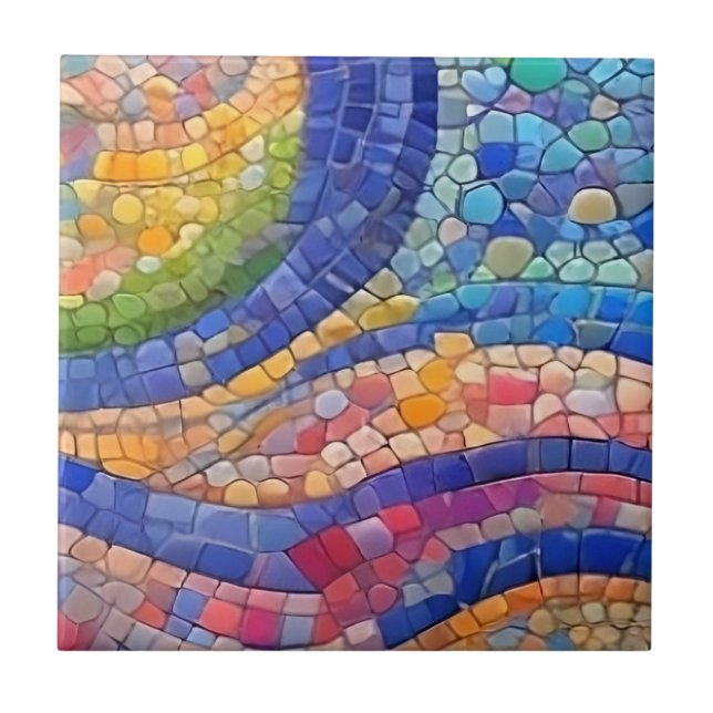 Abstract Colourful Flow Gaudi-like faux mosaic art Tile (Front)