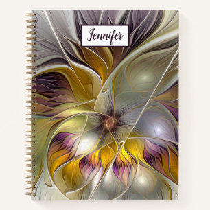 Abstract Colourful Flower Modern Fractal Art Name Notebook