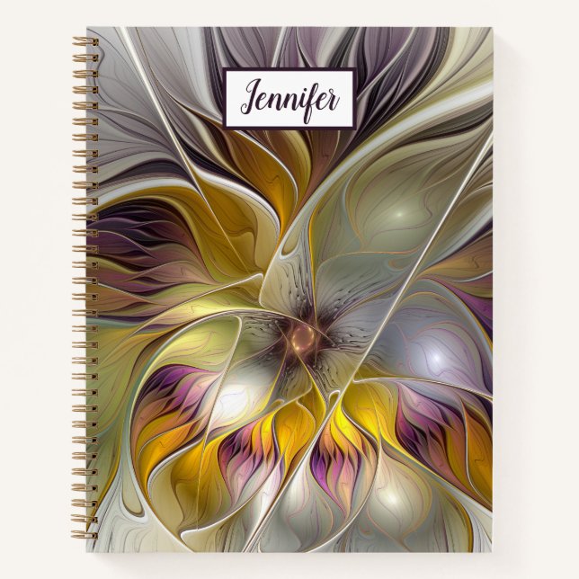 Abstract Colourful Flower Modern Fractal Art Name Notebook (Front)