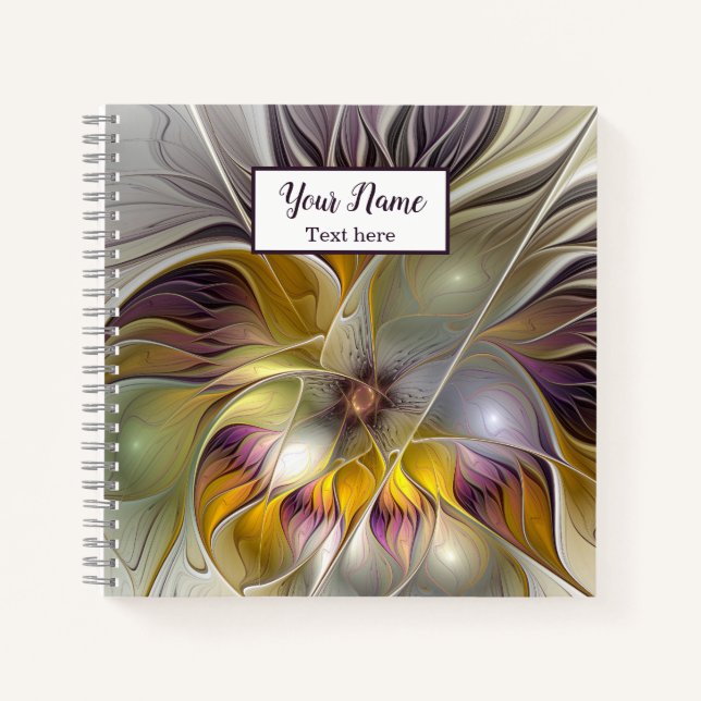 Abstract Colourful Flower Modern Fractal Art Name Notebook (Front)