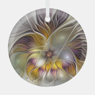 Abstract Colourful Flower Modern Fractal Circle Glass Ornament