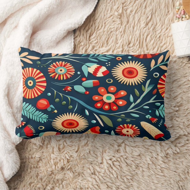  Abstract Colourful Flowers and Leaves Pattern Lumbar Pillow (Blanket)