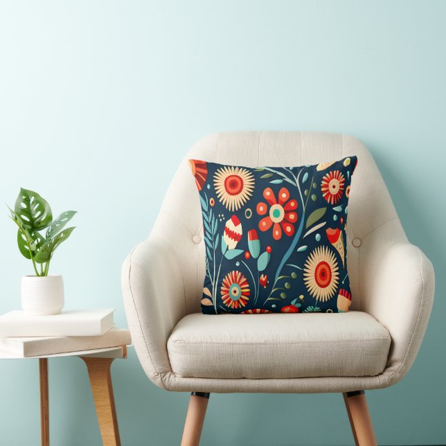 Abstract Colourful Flowers and Leaves Pattern  Throw Pillow (Chair)