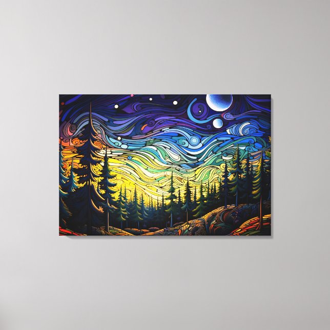 Abstract Colourful Forest Tree Sunset Landscape Canvas Print (Front)