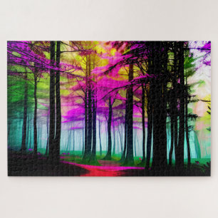 Abstract Colourful Forest with Black Trees Red Pat Jigsaw Puzzle