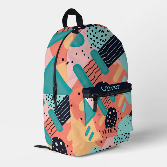 Abstract colourful funky 80's Memphis style patter Printed Backpack (Back Corner Left)