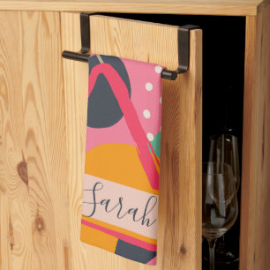 Abstract Colourful Geometric Monogram Name Design Kitchen Towel