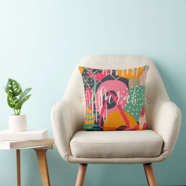 Abstract Colourful Geometric Monogram Name Design Throw Pillow (Chair)