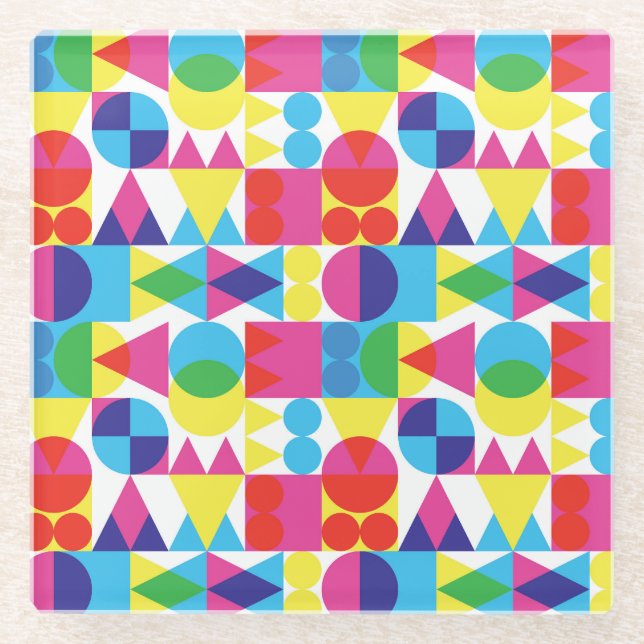 Abstract colourful geometric pattern design. glass coaster (Front)