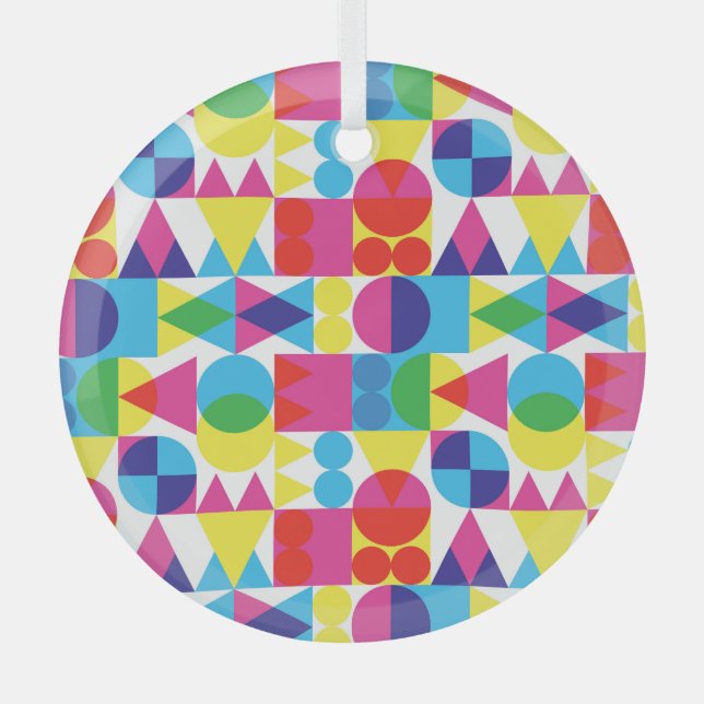 Abstract colourful geometric pattern design. glass ornament (Front)