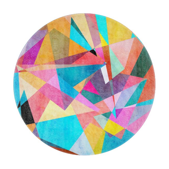 Abstract Colourful Geometric Watercolor Background Cutting Board (Front)