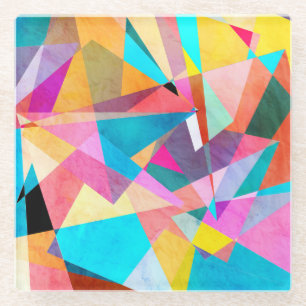 Abstract Colourful Geometric Watercolor Background Glass Coaster