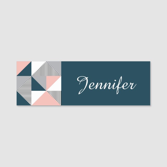 Abstract colourful geometry name tag (Front)