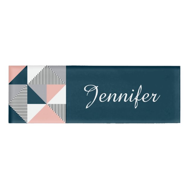 Abstract colourful geometry name tag (Front)