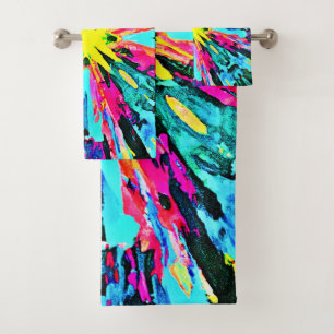 Abstract Colourful Glow Pattern Bath Towel Set