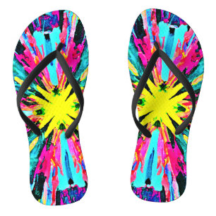 Abstract Colourful Glow Pattern Flip Flops