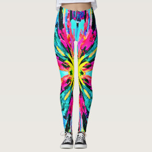 Abstract Colourful Glow Pattern Leggings