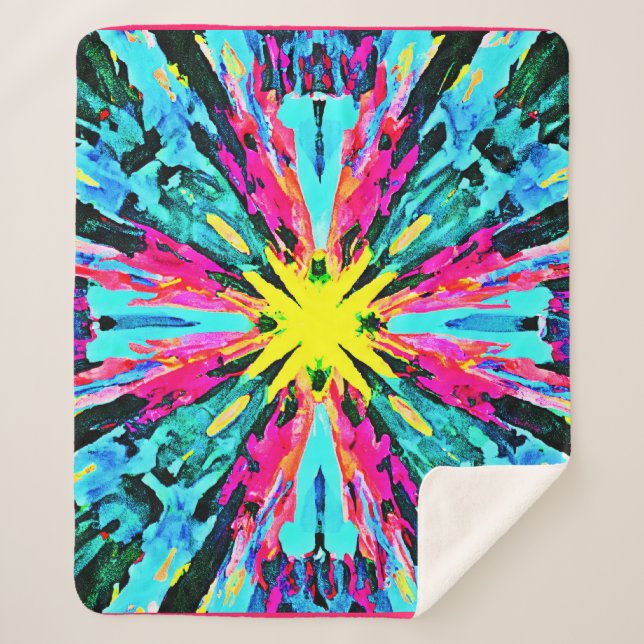 Abstract Colourful Glow Pattern Sherpa Blanket (Front)