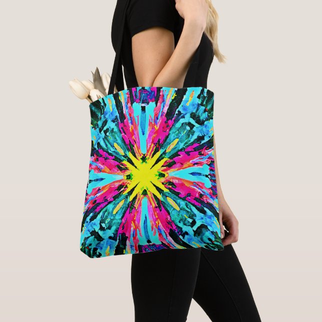 Abstract Colourful Glow Pattern Tote Bag (Close Up)
