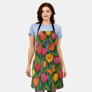 Abstract Colourful Gouache Tulips Butterflies Apro Apron