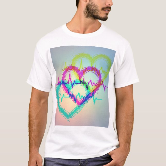 Abstract Colourful Heart Design T-Shirt (Front)