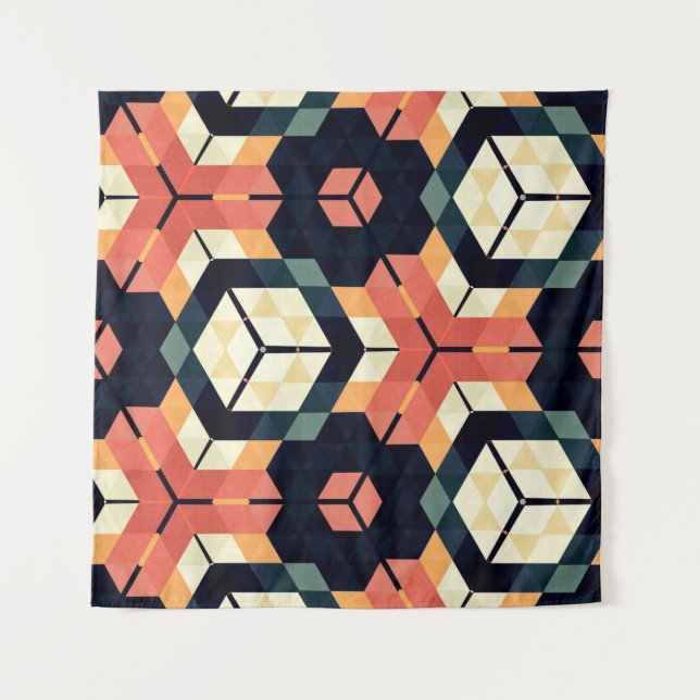 Abstract colourful hexagon square geometric seamle tapestry (Front)