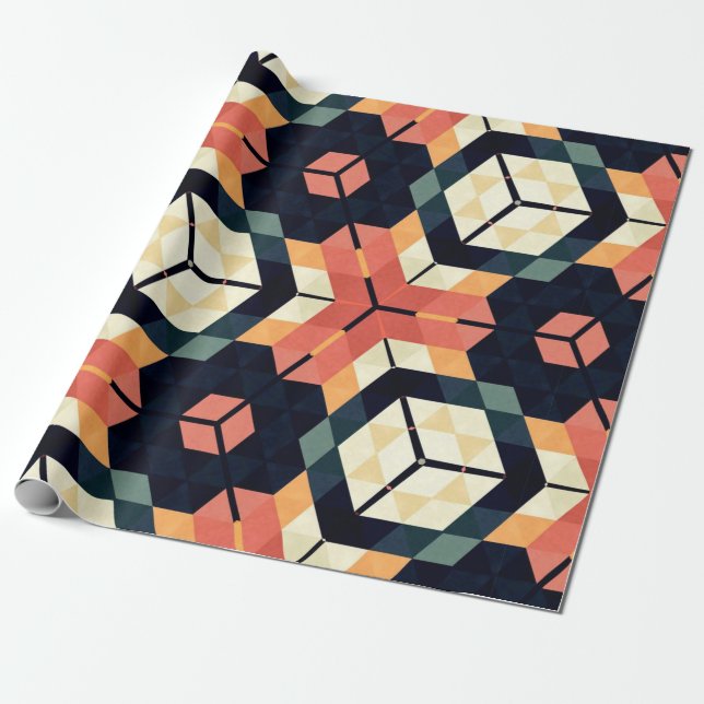 Abstract colourful hexagon square geometric seamle wrapping paper (Unrolled)