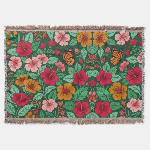 Abstract Colourful Hibiscus Butterfly Blankets