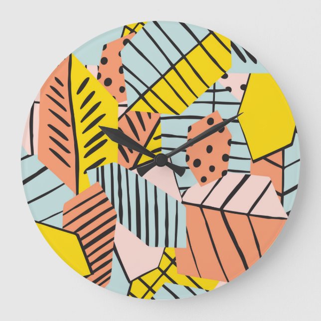Abstract colourful leaves, nature pattern. large clock (Front)
