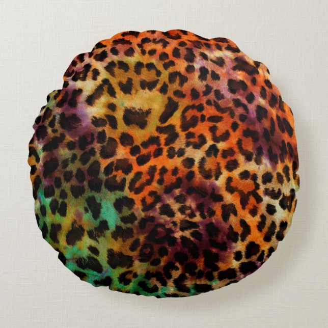 abstract colourful leopard texture pattern round pillow (Front)