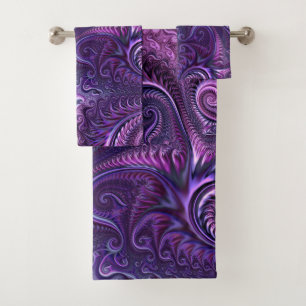 Abstract Colourful Lilac & Violet Spiral Pattern Bath Towel Set