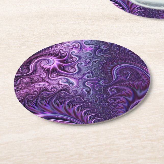 Abstract Colourful Lilac & Violet Spiral Pattern Round Paper Coaster (Angled)