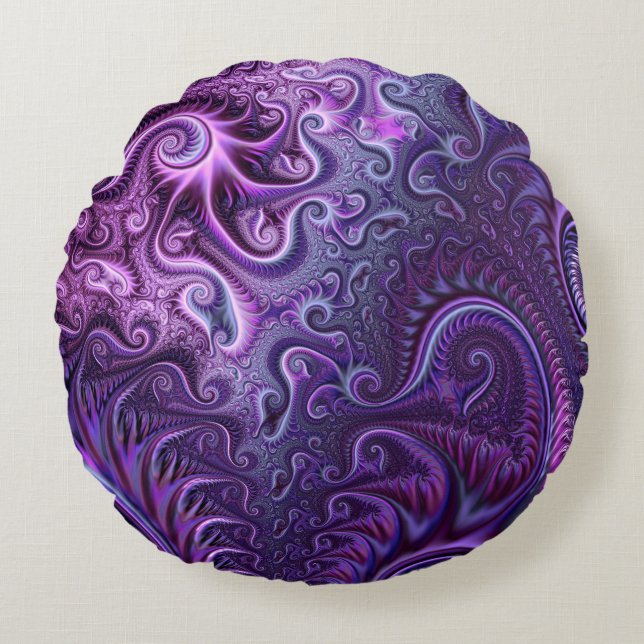 Abstract Colourful Lilac & Violet Spiral Pattern Round Pillow (Front)