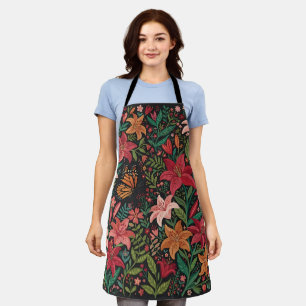 Abstract Colourful Lilies Butterfly Apron