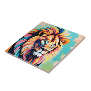 Abstract colourful lion portrait  tile