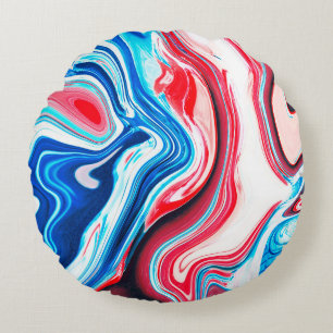 Abstract colourful liquid marble texture round pillow