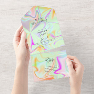 Abstract Colourful Liquid Wedding All In One Invitation