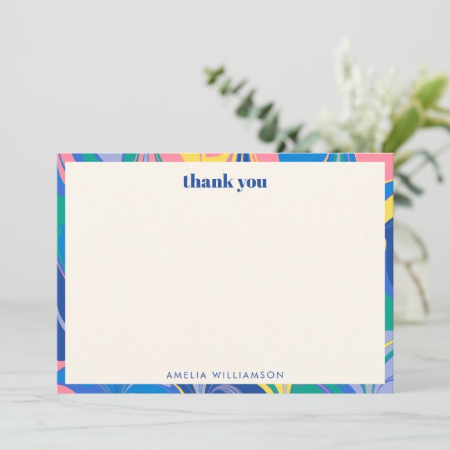 Abstract Colourful Marble Blue Custom Bridal Showe Thank You Card (Standing Front)