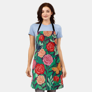 Abstract Colourful Matisse Roses Butterflies Apron