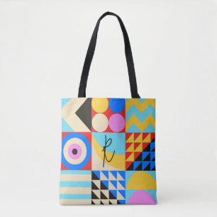 Abstract Colourful Modern Geometric Monogram Tote Bag