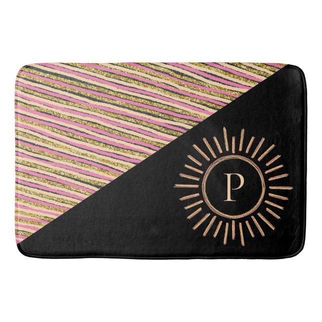 Abstract Colourful Modern Monogram Gold Black Bath Mat (Front)
