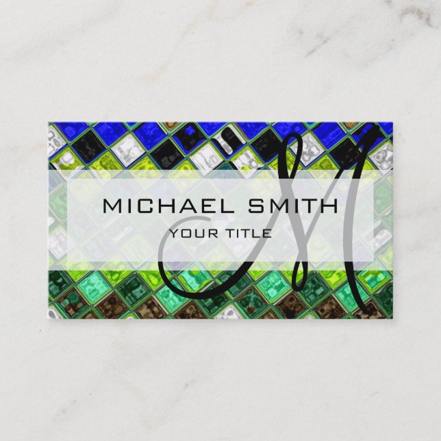 Abstract Colourful Mosaic Pattern Monogram #4 Business Card (Front)
