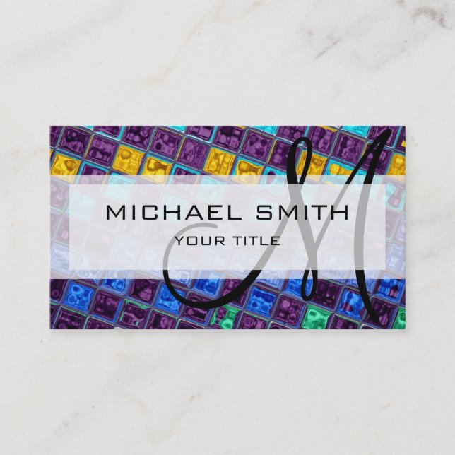 Abstract Colourful Mosaic Pattern Monogram #9 Business Card (Front)