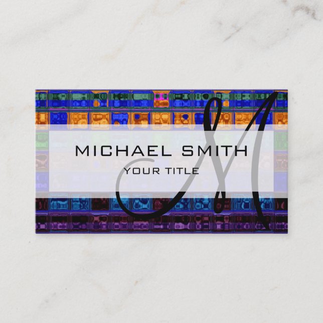 Abstract Colourful Mosaic Pattern Monogram Business Card (Front)