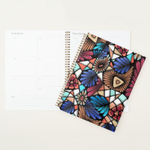 Abstract Colourful Mosaic Pattern Spiral Notebook Planner