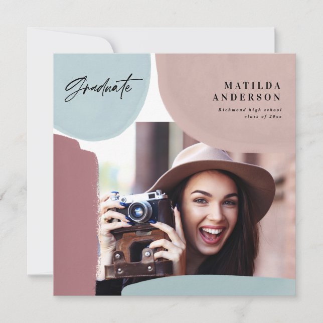 Abstract colourful multi photo graduation party announcement (Front)