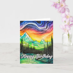 Abstract Colourful Northern Lights Illustration Card