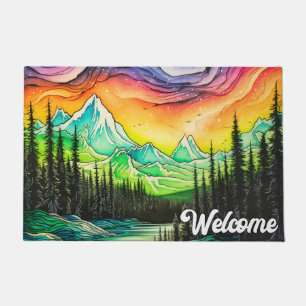 Abstract Colourful Northern Lights Illustration Doormat