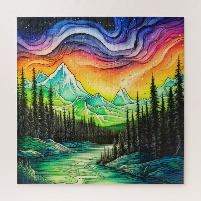 Abstract Colourful Northern Lights Illustration Jigsaw Puzzle (Vertical)