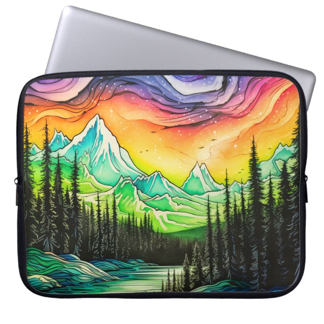 Abstract Colourful Northern Lights Illustration Laptop Sleeve (Front)